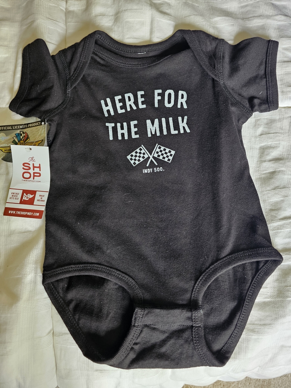 Indy 500 Black 'Here for the Milk' Baby One-Piece New With Tags